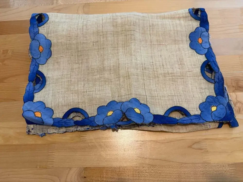Vintage Hand-Embroidered Natural Linen Table Runner
